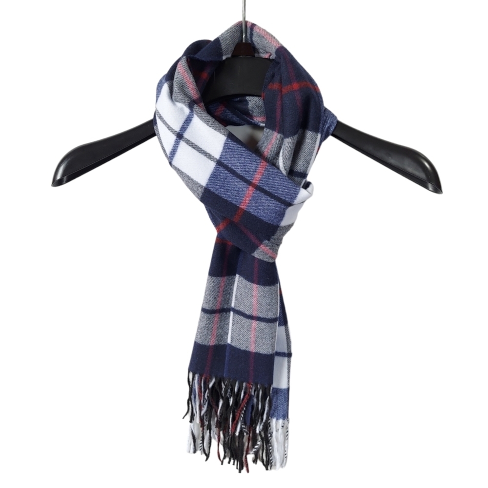 Classic Scarf Navy Blue Womens Unisex Neck Scarf Plaid Winter Scarf Warm Acrylic - Picture 3 of 11